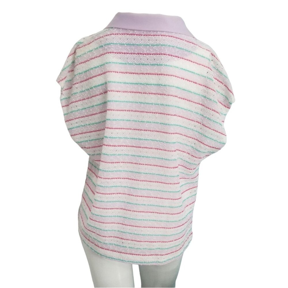 Marty Gutmacher Vintage 70s Blue White Collared Blouse Sz Medium Womens Open Kni - Picture 2 of 5